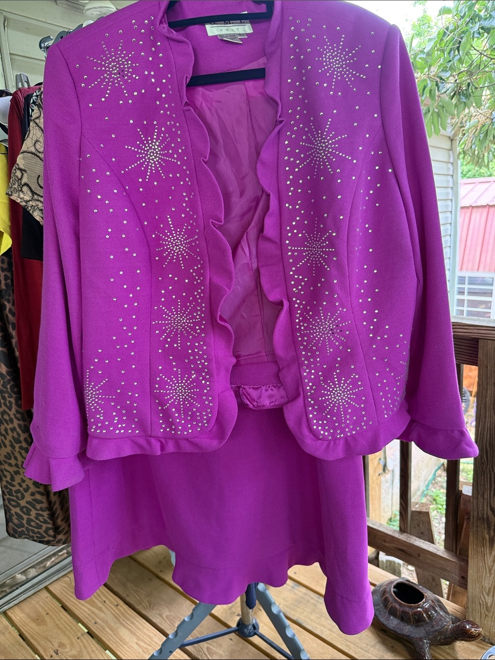 GMI Knit Womens 18W Embellished with starbursts. Purple Two-Piece Set ruffles